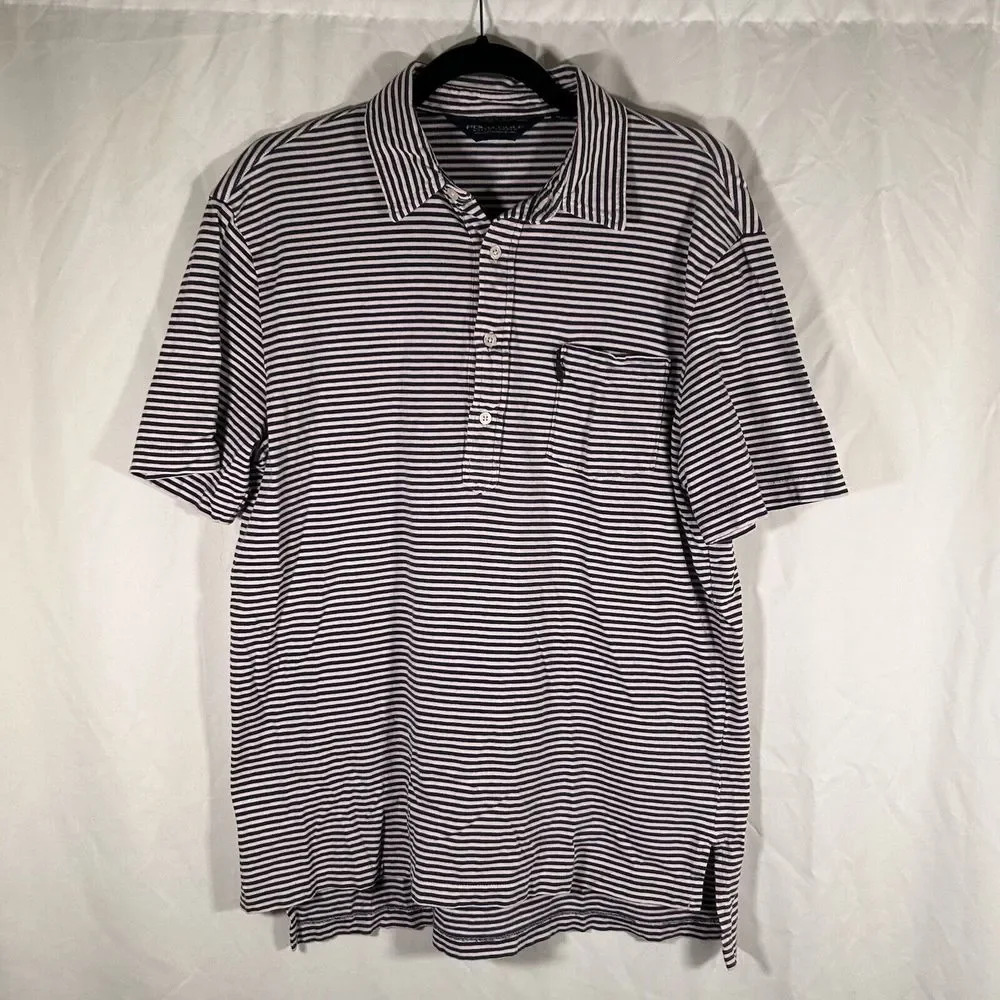 Polo Golf Shirt Men's Medium Purple Striped Short Sleeve Collared 100% Cotton